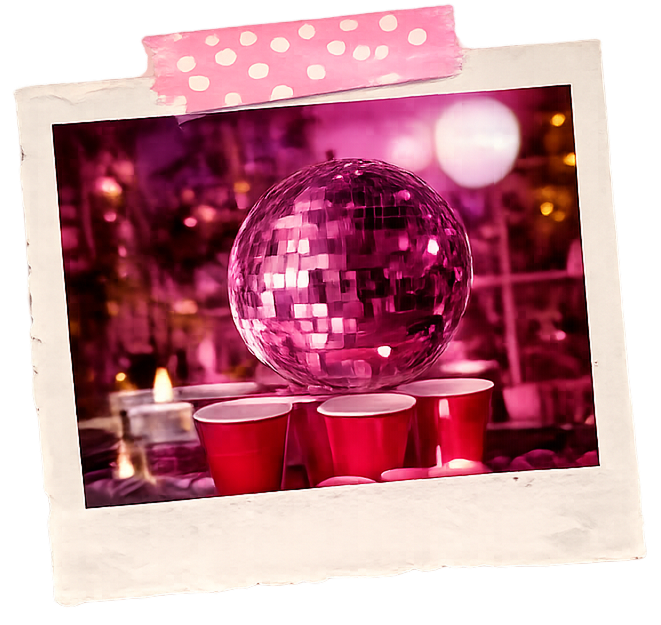 Disco ball over red cups